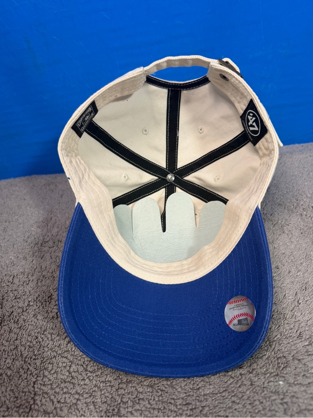 Dodgers Brooklyn 47 Two-Tone Baseball Cap - Cream Crown with Royal Blue Brim - Picture 4 of 4